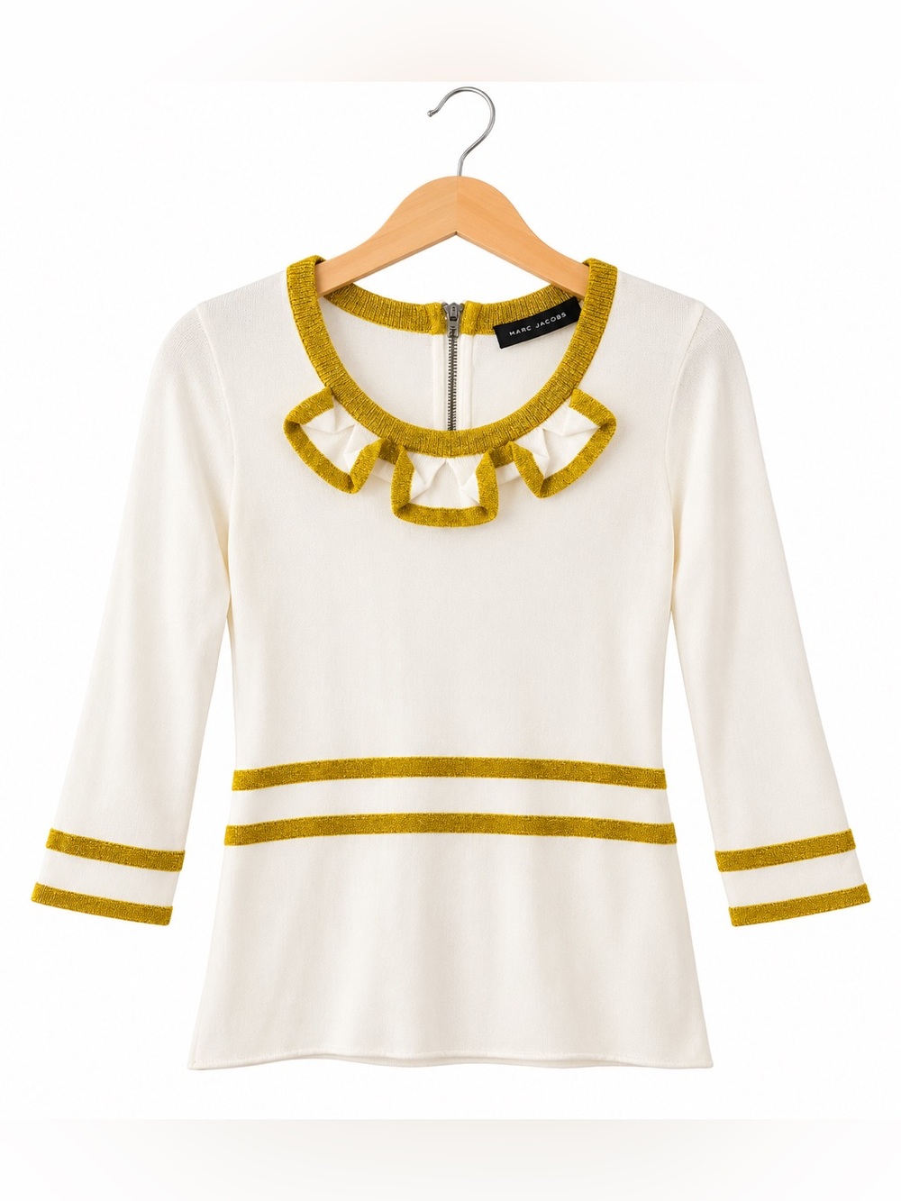 Marc by Marc Jacobs Cream Gold Metallic Trim Top Medium 3/4 Sleeve Designer